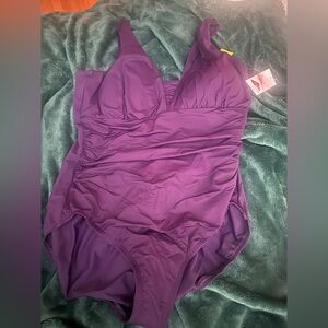 Lands’ End Slendersuit Grecian Tummy Control Purple size 10 NWT